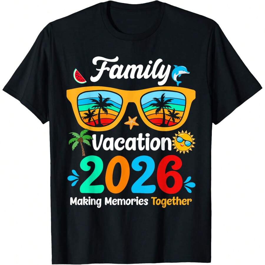 Family Vacation 2026 Summer Beach Family Trips Matching 2026 T-Shirt - Black - View 1