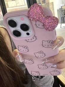 Sanrio Cartoon Bow Knot Kitty Cat Apple 16 ProMax Phone Case, High-Quality Pink Phone Protective Cover Compatible With Iphone 17/15 ProMax, 14, 13 New Models, 12 Full Coverage - Pink - View 1