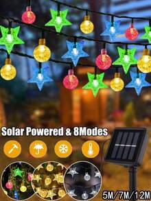 Solar Outdoor Garden Decoration Crystal Ball And Star String Lights -20/50/100leds Lights, 5m/7m/12m Solar Powered Lights,Suitable For Garden, Courtyard ,Wedding,Lawn, Branches ,Balcony,Camping And Fence Decorations. Ideal For Wedding And Party Christmas, Halloween, New Year And Eid Al Fitr, Islamic Holiday Decorations - Black - View 3