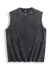 3Pcs/Set Men's Solid Color Vest, Retro Acid Wash Style, 100% Cotton Sleeveless Tank Top, Crew Neck Loose Fit, Breathable Fabric For Gym Or Running, Men's Outdoor Clothing, Gift For Boyfriend - Coffee+Grey+Black - 查看 4