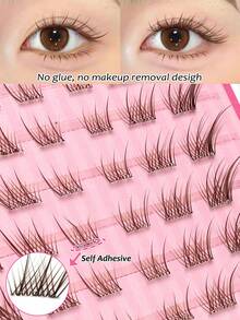 Asiteo 60/120/180 Pcs C Curl Brown Natural Cat Eye Fox Eye Soft False Eyelashes, No Glue Needed, Suitable For Beginners, Cute Cartoon Pet False Eyelashes, 3-Piece False Eyelashes - C - 查看 1