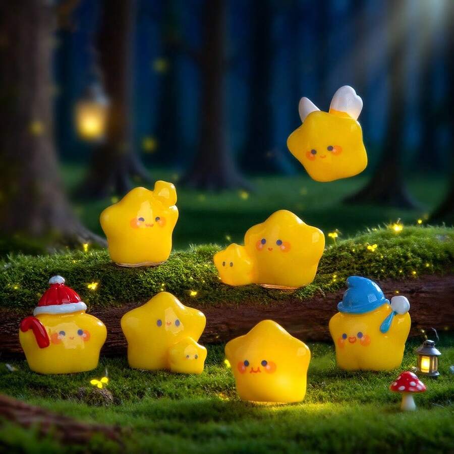 5个/15个/30个迷你树脂天使和黄色星星摆件，适用于水景装饰、花园配件创意树脂工艺品、园艺装饰DIY摆件、3D黄色星星微景观模型 - 彩色 - 查看 1