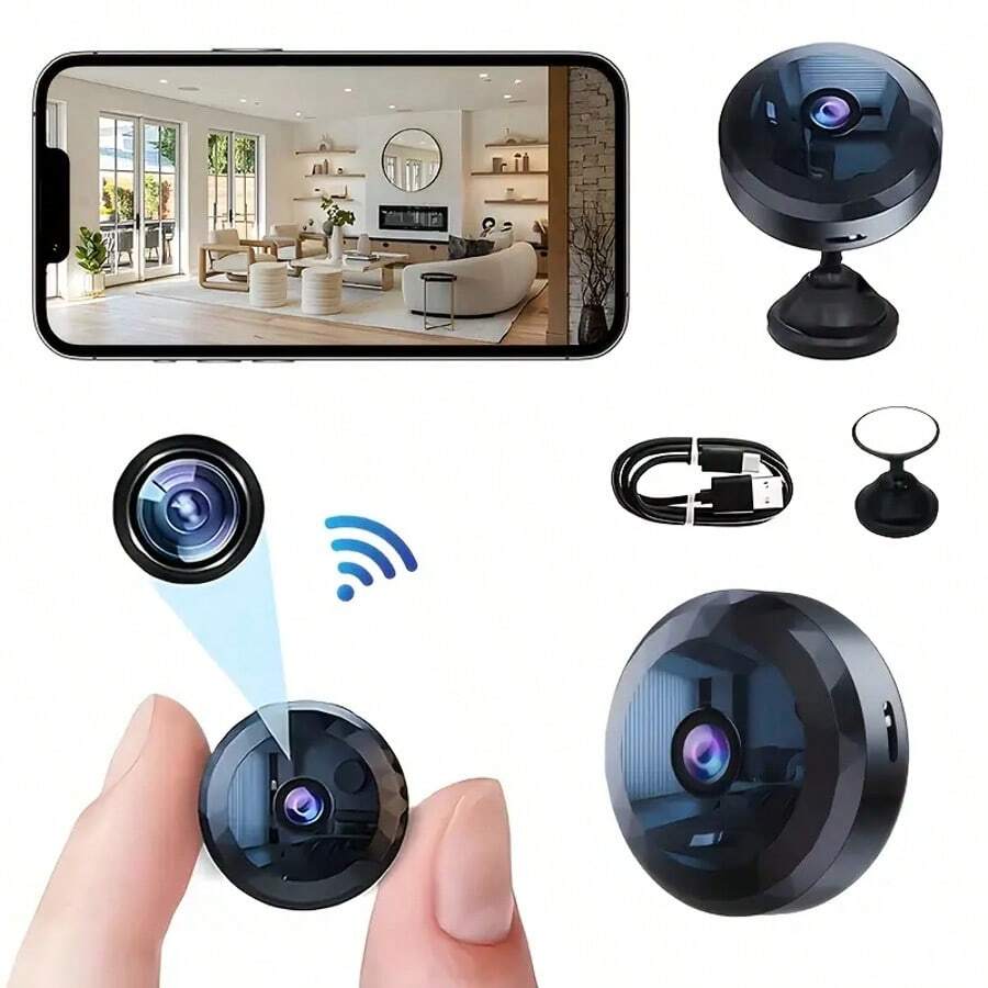 1 pieza Cámara inteligente inalámbrica mini Full HD 1080P, adecuada para conexión WiFi de 2.4G. Se puede ver de forma remota a través de la aplicación móvil, con batería de litio recargable incorporada, dispositivo portátil de monitoreo de doméstica alimentado por USB. Este diseño de cámara inalámbrica moderna equilibra la durabilidad y la facilidad de uso, una opción ideal para el sistema de del hogar.