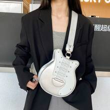 1pc Fashion Guitar Shaped Crossbody Bag | Versatile Colorblock, Adjustable Shoulder Strap Sling Bag | Polyester Lining | Zipper Closure - Multicolor - View 13