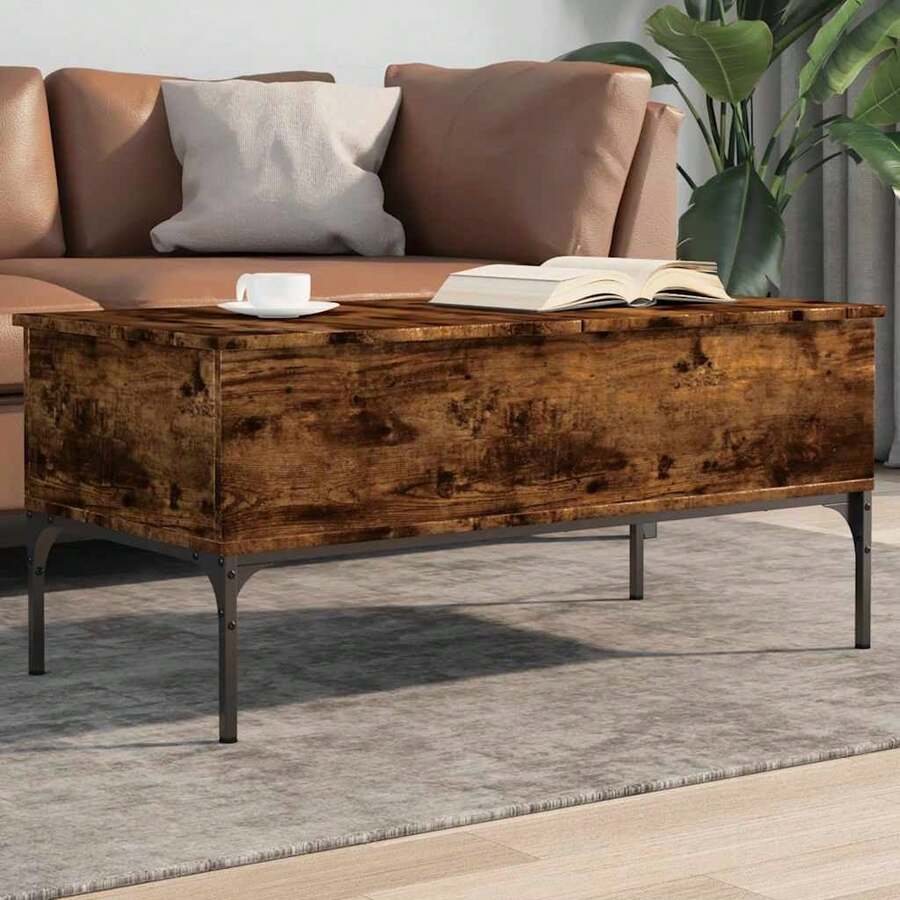 vidaXL Table basse chêne fumé 100x50x45 cm made of engineering and metal - Castano - Visualizzare 1
