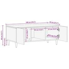 vidaXL Tavolo basso Marron 100 x 54 x 40 cm Bois de mangue massiccio - Castano - Visualizzare 11