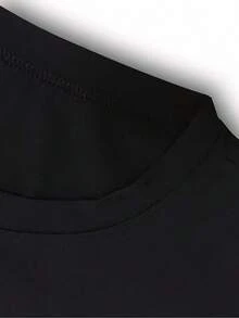 Men Oversized Tall Vintage T-Shirt Loose Fit Slogan Print Round Neck Casual Shirt Comfortable Tee With Slogans Machine Washable For Casual Attire - 黑色 - 查看 3