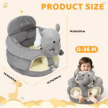 Baby Seat For 3-12 Months-Infant Sitting Support Chair With Cute Bear & Elephant Design, Soft Baby Sofa Floor Seat For Learning To Sit - Grey - View 3