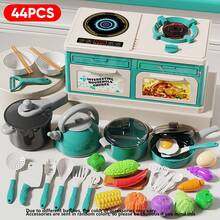 33件/44件/66件/76件儿童厨房玩具套装，适合男孩和女孩，包含烹饪用具、迷你炉灶、电饭煲、水果、搅拌器、炒菜器、切菜器和音乐餐具。