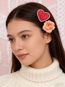 2件套情人节发饰套装，心形蝴蝶珍珠
