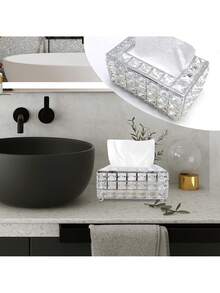 1pc Silver Tissue Box Cover, Rectangular Tissue Paper Holder, Suitable For Bathroom, Bedroom, Living Room, Desk, Vanity - Silver - View 6