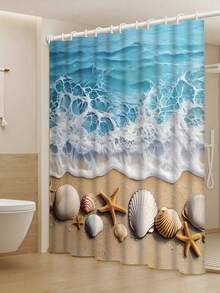 1/4 piezas Juego de cortina de ducha y alfombra antideslizante con diseño de olas oceánicas, para decoración de baño, un regalo de decoración del hogar elegante y práctico - Multicolor - Ver 8