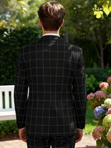 Men's Stripe 3 Piece Suit Set Slim Fit One Button Tuxedo Jacket Vest Pants For Wedding Prom Business & Formal Events - màu đen - Xem 4