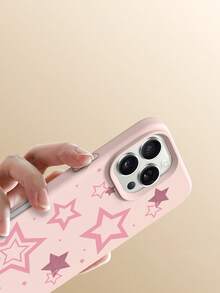 1pc Star Pattern, Large Hole Liquid Pink Shockproof Phone Protective Case, Silicone Material, Can Be Given As Holiday Gift, Compatible With Apple IPhone XS/XS Max/XR/11 12 13 14 15 16 Pro/Pro Max/14 15 16 Plus/17, Unisex - Multicolor - View 5