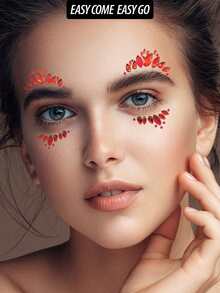 1张脸部宝石贴纸，亚克力宝石贴纸，自粘水钻贴纸，适用于派对、俱乐部、万圣节、节日脸部装饰 - 紅色 - 查看 2