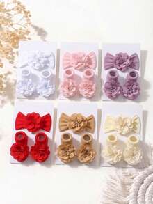 1 قطعة شريط رأس لطيف ولين بألوان الحلوى + زوج واحد من جوارب أطفال لطيفة مانعة للانزلاق بألوان الحلوى للزحف والمشي اليومي، بدون بطاقة ورقية - متعدد الألوان - مشاهدة 1