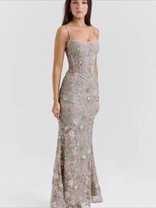 2026 New Arrival Women's Elegant Low Neck Dress - Sexy Sleeveless Backless Tie Waist Cocktail Dress - 灰色 - 查看 4