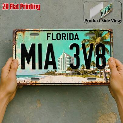 2D Flat, 2D Flat Printing, 1pc, Vintage Metal Sign, For Decorationg Only, Outdoor Wall Art(11.8inch* 5.9inch), "MIA 3V8.0inch Metal Sign, With Florida Miami Beach Design Aluminum Signs, Suitable For Living Room, Kitchen, Cafe, Vintage Decor, Gift, 2D