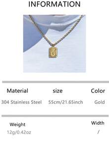 VJS Men's Necklace With Square Pendant And Initial Letter, Stainless Steel Beaded Chain, Personalized A-Z Letter Design - Gold - View 29