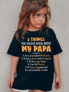 5 THINGS YOU SHOULD KNOW ABOUT MY PAPA Printed Girls T-Shirt - 黑色 - 查看 6