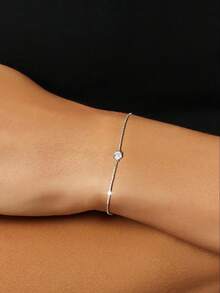 1件S925纯银极简四爪镶嵌立方氧化锆手链，女士清新优雅简约百搭个性化珠宝礼品 - 鑽石 - 查看 5