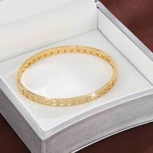 1pc Fashionable Floral Geometric Circle Design Cubic Zirconia Inlaid Women Bracelet, Casual Gift - Multicolor - View 5