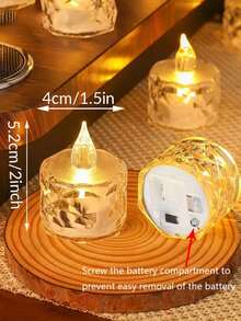 3/12/24pcs Crystal Diamond Shaped LED Electronic Candle Lights, Battery Powered Flameless Candle Lights For Indoor Decoration, Suitable For Wedding, Holiday Dining Table, Party Decoration - 無色 - 查看 5