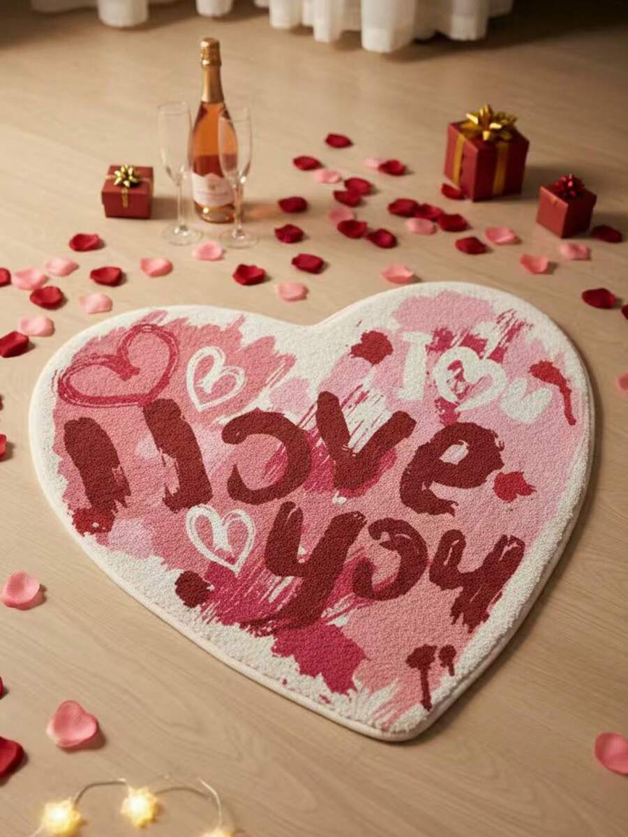 1pc I Love You Heart Shaped Carpet, Love Theme Living Room Decor Rug, Valentine's Day Decor Carpet, Bedroom Decor, Small Rug, Carpet, Home Decor, Living Room Carpet, Small Living Room Rug, Bedroom Carpet, Living Room Home Decor, Outdoor Rug, Washable Carpet