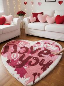 1pc I Love You Heart Shaped Carpet, Love Theme Living Room Decor Rug, Valentine's Day Decor Carpet, Bedroom Decor, Small Rug, Carpet, Home Decor, Living Room Carpet, Small Living Room Rug, Bedroom Carpet, Living Room Home Decor, Outdoor Rug, Washable Carpet - Multicolor - View 4