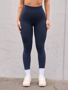 Seamless Back V Waist Butt Lifting High Waist Peach Butt 7/8 Workout Leggings Tights For Women Comfortable Stretchy Soft Breathable Gym Yoga Running Fitness Tights With Seamless Design And V Waistband For A Flattering Fit And Enhanced Booty Lift - 藏蓝色 - 查看 2