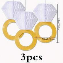 3pcs Wedding Party Rhinestone Ring Honeycomb Balls, Wedding Decor Honeycomb Balls, Bachelorette Party Decor, Holiday Party Decor, Wedding Scene Decor, Engagement Anniversary, Valentine's Day Party, Romantic Party Decor, Suitable For Outdoor Garden Decor, Indoor Ceiling Decor, Wall Decor, Room Decor, Living Room Decor, Art Decor, Classroom Decor, Office Decor, New Year Decor, Valentine's Day Decor, Celebration Supplies, Classroom Supplies, Home Decor, Seasonal Holiday Hanging Decorations - Multicolor - View 5