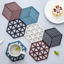 4pcs/8pcs Nordic Hexagon Heat Resistant Placemats, Anti-Scald Bowl Pads, Personalized Silicone Pot Holders - Multicolor - View 3