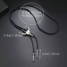 1pc Unisex Bolo Tie, Rodeo Cowboy Leather Bull Head Necklace, Western Style - Multicolor - View 3