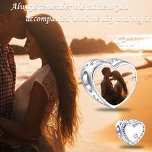 2 Pieces Personalized Charms Suit For Bracelet Necklace Anklet, Custom Photo Charm, Birthstone Name Bracelet Charm For Women Mother, Picture Necklace Charm, Photo Anklet Charm, Heart Round Square Beads Gift For Daughter Present Girlfriend Wife Best Friend, Fashion, Autumn, Simplicity, Leisure, Retro, Punk Style, Customizable, Personalized, Unique - Silver - View 5