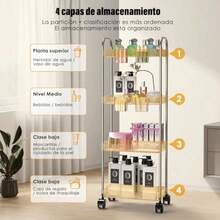 4-Tier Rolling Storage Trolley – Transparent Acrylic Organizer with 4 Hanging Baskets for Living Room, Kitchen, Office & Bathroom,4-Tier Rolling Storage Trolley,Transparent Acrylic Organizer,Hanging Baskets for Storage Trolley,Multiscene Auxiliary Trolley for Home,Storage Trolley with Rotating Wheels,Durable Acrylic Storage Furniture,Storage Trolley for Kitchen & Bathroom,Minimalist Style Home Storage Trolley - como imagen-0 - Ver 6
