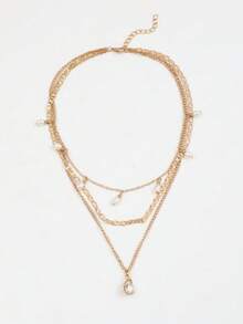 1pc Elegant Minimalist Faux Pearl Pendant Multilayer Necklace, Suitable For Women's Daily Wear