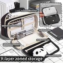 1个可扩展分隔铅笔盒，大容量铅笔袋，便携式文具收纳袋，透明化妆包，适用于办公室、青少年、男孩、女孩，便携礼品，化妆包，返校必备，旅行收纳包，透明袋，可折叠收纳盒，光滑分隔层，轻便材质，文具收纳盒，返校季，男孩学习用品 - 彩色 - 查看 4