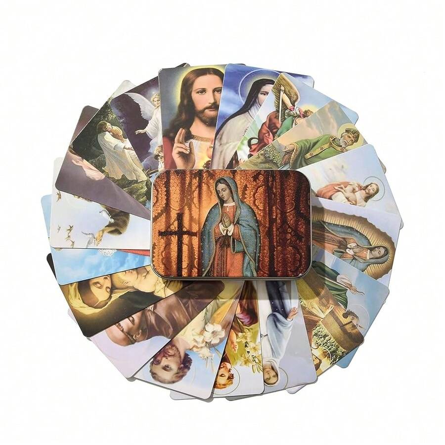 Catholic Holy Card Prayer Card With Metal Box, Catholic Gifts, Assorted Holy Cards With Catholic Saints And Prayers - 36Pcs - 36 chiếc - Xem 1