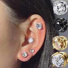 1pair Fashionable Stainless Steel Zirconia Clip On Earrings Unisex Daily Wear Party Gift Jewelry - 鋼 - 查看 5
