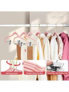Hangers 14 Pack With Clips - Non-Slip Heavy-Duty  Hangers For Shirts, Pants, Skirts, Dresses, Jackets, Coats - Pink (Gold Hook),39830297 - 粉色 - 查看 5