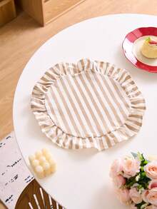 1/2/4/6pcs Bohemian Style Round Napkins With Ruffled Edges, Khaki Color, Suitable For Home, Kitchen, Dining Table, Party, Wedding, Office, Coffee Table Decor, All Seasons, Photography Background - Khaki - View 3