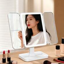 三折可调节化妆镜,1倍/2倍/3倍/10倍放大倍率,三色灯光,可拆卸支架,便携式LED旅行化妆镜,带调光智能触控屏,800mAh可充电电池,生日、情人节、母亲节、感恩节送给女性的理想礼物 - 彩色 - 查看 13
