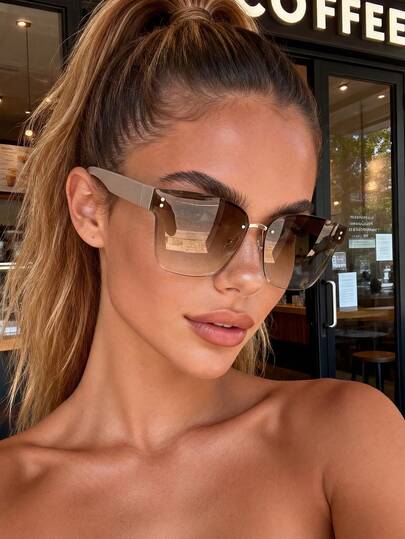 1 para dużych damskich okularów przeciwsłonecznych, okulary bezramkowe, personalizowane, letni dodatek na wakacje, podróż, plażę, kwadratowy kształt