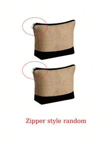 Black & Khaki "Beach Please" 4-Piece Set Including Beach Bag, Cosmetic Bag, Mini Pouch, Hat, Large Capacity, Adjustable Shoulder Strap, Convenient Carry, Suitable For Beach, Summer, Tropical Scenery With Palm Trees, Sand, Straw Hat - Multicolor - View 11