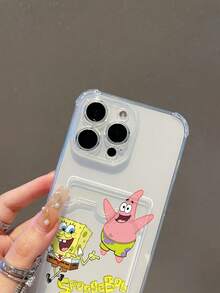 1pc Cute & Fun Transparent Card Holder Case, Minimalist Design - Spongebob Squarepants Painted Pattern, Shockproof Phone Case Compatible With IPhone 11/12/12 Pro Max/14 Pro Max/15/15 Pro/16/16 Pro Max/17 And Other Models - Multicolor - View 8