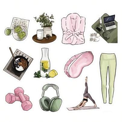 Yoga & Fitness Theme Stickers, Sports & Fitness Stickers, Cute Women's Body Shape Management Stickers, Watercolor Style Scrapbooking Stickers, Diary Stickers, Handmade Stickers, Planner Stickers, Friendship & Love Stickers, Packaging Stickers, Holiday Gift Stickers