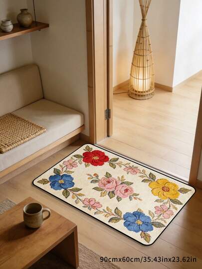 1pc Colorful Floral Doormat, Reproducing Vintage Floral Texture, Vibrant Colors That Won't Fade, One Doormat Enhances Entryway Ambiance, Soft Material, Comfortable Underfoot. Suitable For Doormats, Small Rugs, Welcome Mats, Doormats, Outdoor Doormats, Kitchen Rugs, Home Decor, Front Doormats, Area Small Rugs, Outdoor Mats, Home Decor, Area Rugs, Garden Rugs, Washable Carpets