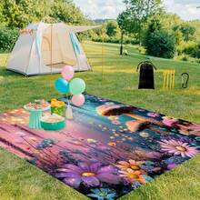 1pc 185*235CM Floral, Mushroom & Plant Printed Waterproof & Sand-Proof Extra Large Beach Blanket, Suitable For 2-3 People Outdoor Leisure Beach, Camping, Picnic, Lightweight & Durable - Multicolor - View 8