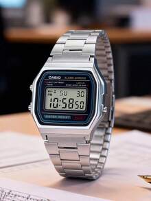 Casio Reloj digital retro para hombre - Con función de cronómetro y luz de fondo, adecuado para uso diario A158WA-1 - Negro - Ver 1