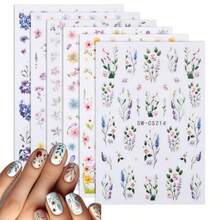 6 Sheets Flower Nail Art Stickers 3D Self Adhesive Spring Nails Decals Embossed Flower Nail Art Sticker Spring Floral Nails Arts Supplies Charming Wildflower Peony Dried Flowers Decor Accessories - 彩色的 - 查看 8